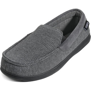 ULTRAIDEAS Men’s Breathable Moc Slippers Memory Foam(Light Grey)